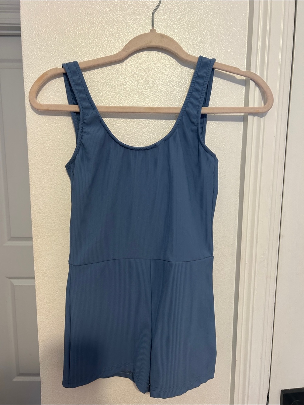 Edikted Drea Open Back Blue Sleeveless Ribbed Romper